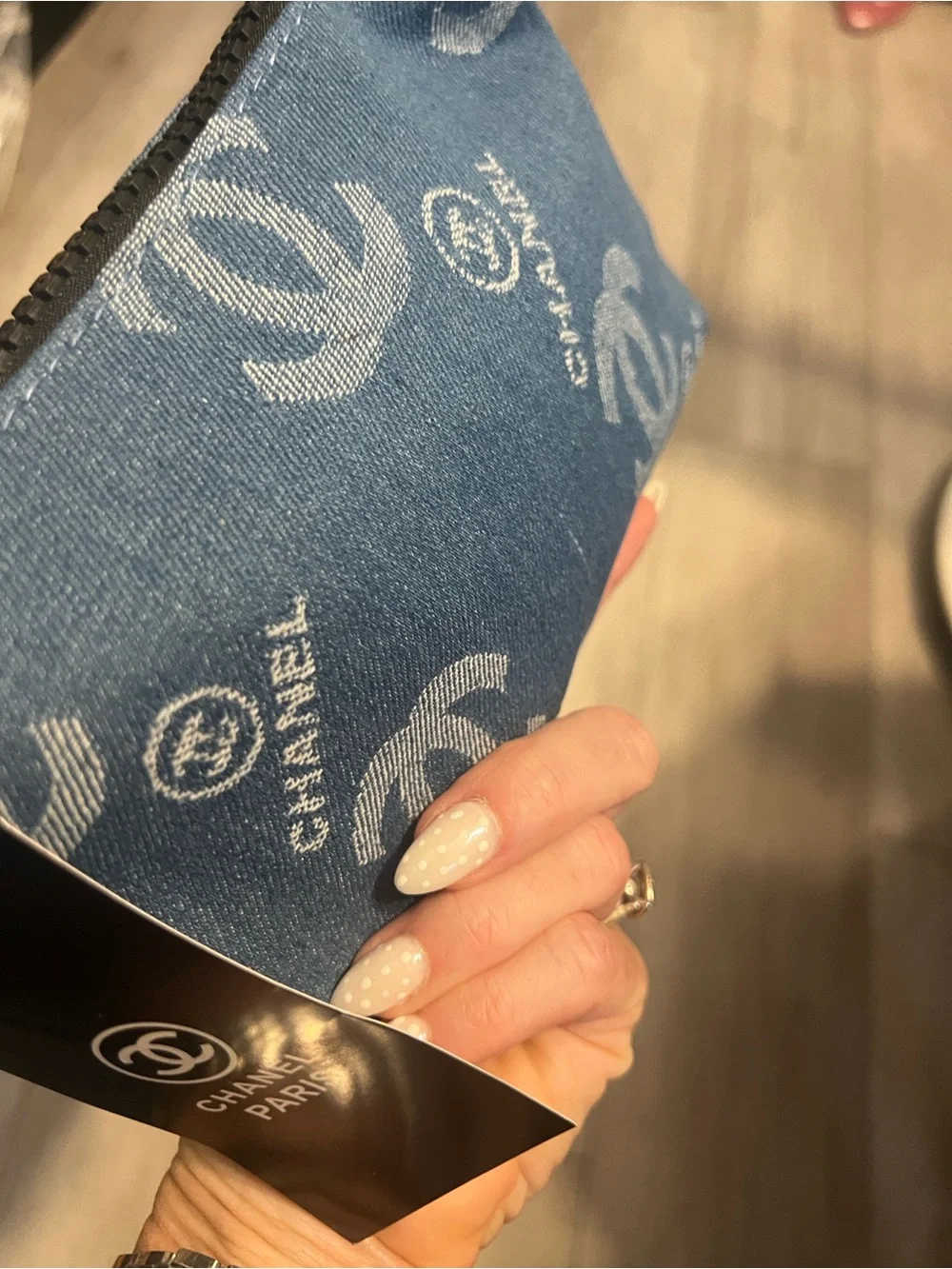 Women's Denim Makeup Logo Pouch - Blue